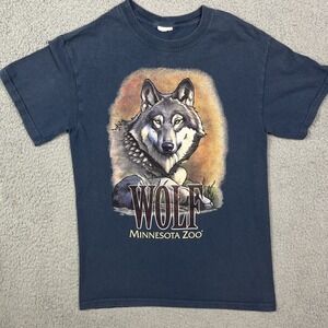 Vintage Wolf Minnesota Zoo Animal T Shirt Blue MN Size Small‎